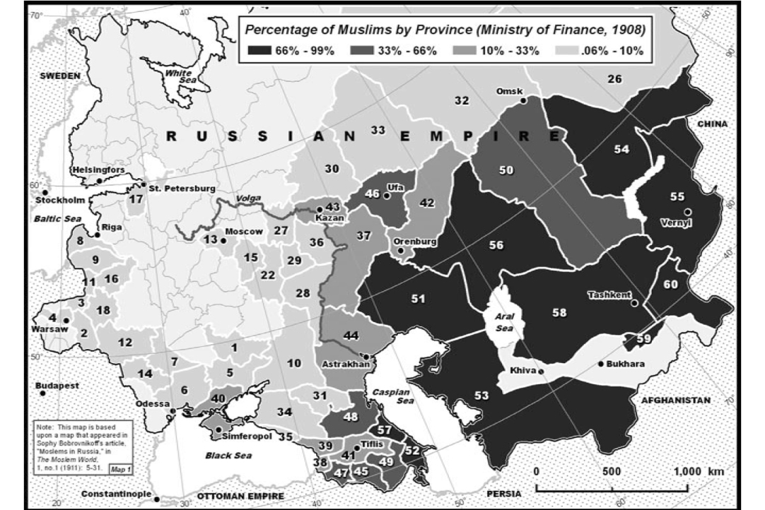 Карта мусульманских районов Российской империи